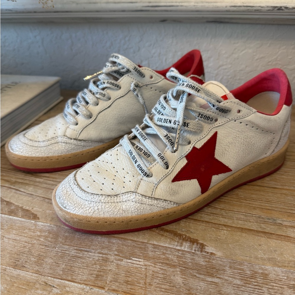 Golden Goose Ball Star Sneakers with Red and White Accents